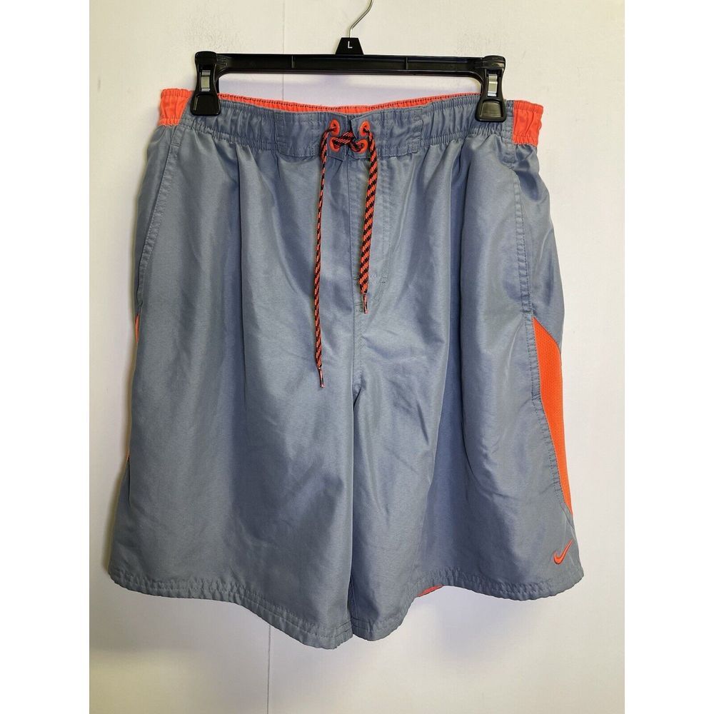 Nike Swim Trunks Board Shorts Mens M Grey Orange Accents Swoosh‎ Brief Lined
